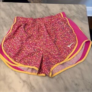 Nike Women's Pink and Yellow Athletic Shorts